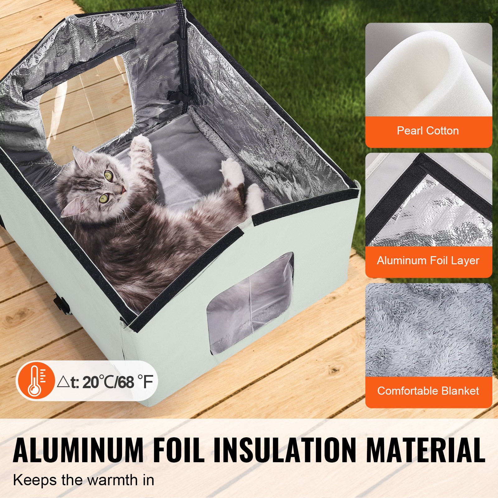 Casa Calor para Gatos Exteriores con Temporizador y Control de Temperatura, Manta de 600D Tela de Oxford Resistente al Agua que se Plega con Plato Calentador para Invierno, Verde (Mediano) — imagen 4