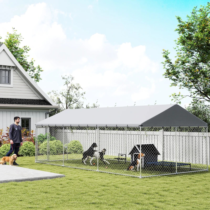 Cubo de Perro Exterior Resistente con Techo Impermeable, 2 Cerraduras Seguras, Corral para Perros en Patio de 6.10m x 3.05m x 2.13m — imagen 4