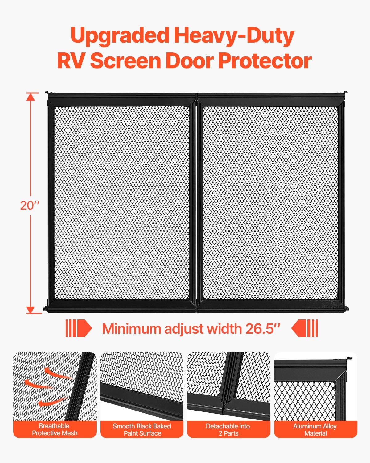 RV Screen Door Protector, 26.5 X 20 Inch Door Grille, Easy To Install And Disassemble, Reinforced Breathable Protective Mesh, Aluminum Alloy Camper RV Entry Protector For Pet Protection, Black — imagen 1