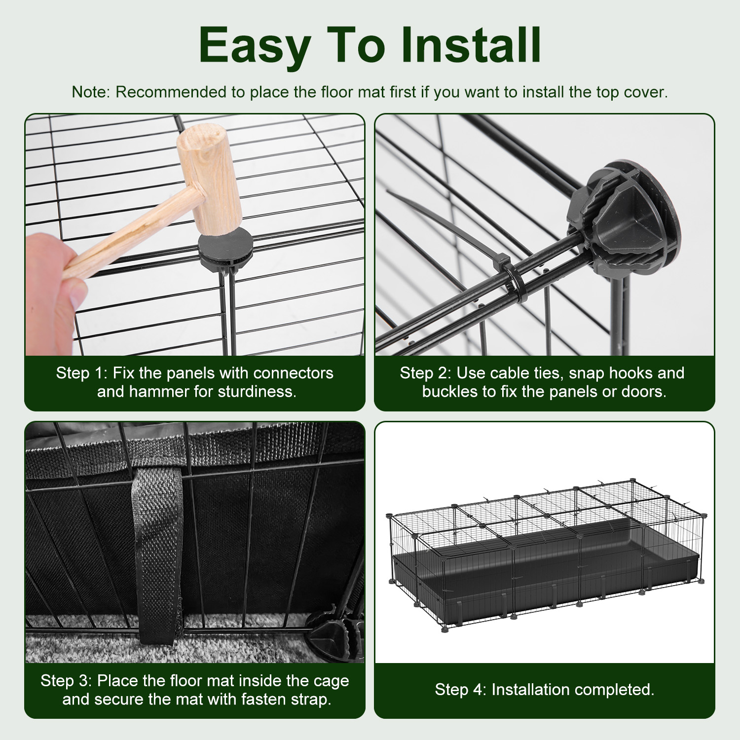 Jaula para Conejo Pequeño Caja de Juguete para Animales Pequeños DIY Metalo con 20 Paneles Manta de Piso Impermeable para Hurones Pollos Pichones Conejos Ratones — imagen 9
