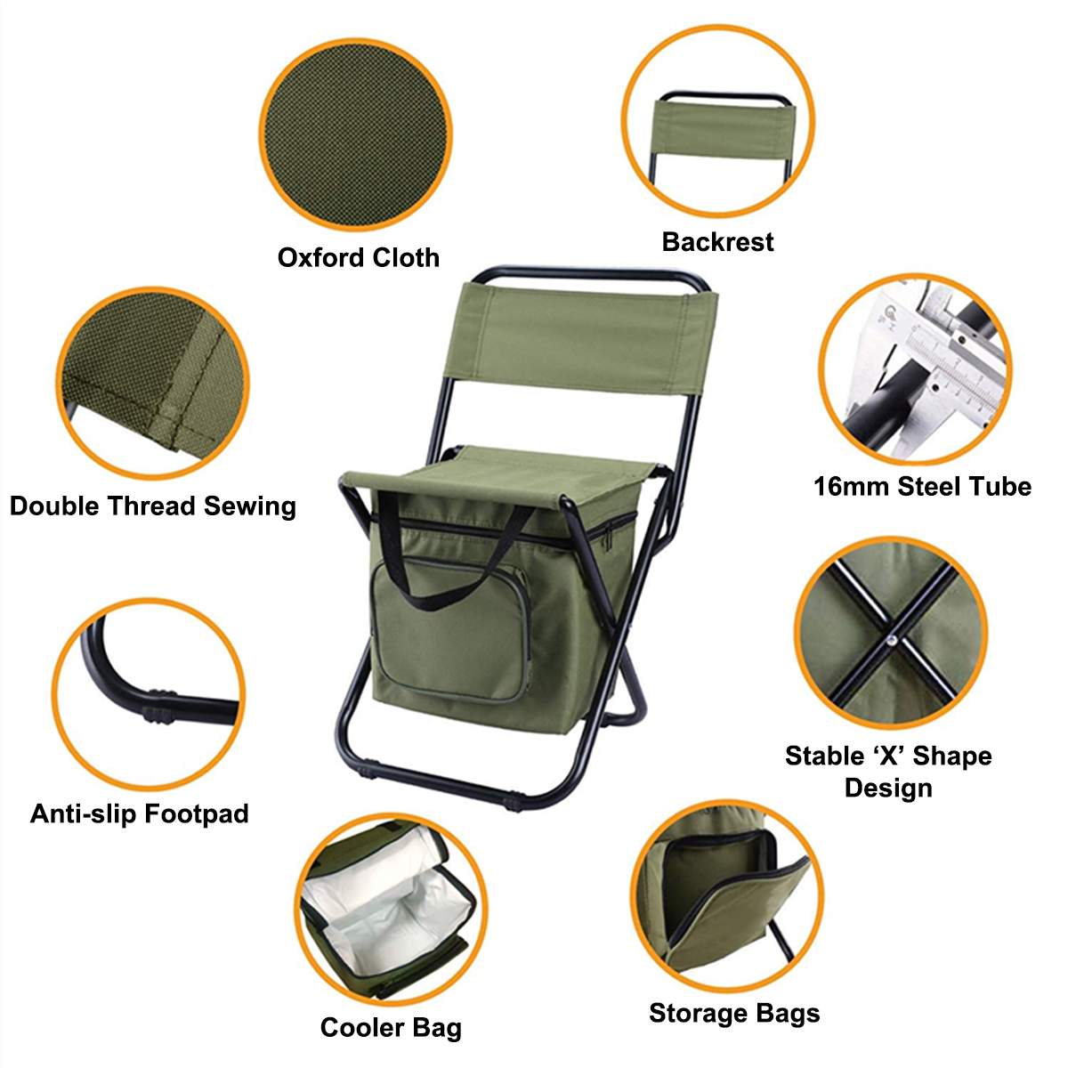 Folding Fishing Chair Backpack Insulation with Cooler Bag Portable Folding Beach Chair Seat Camping Chairs Folding Stool Chair — image 13