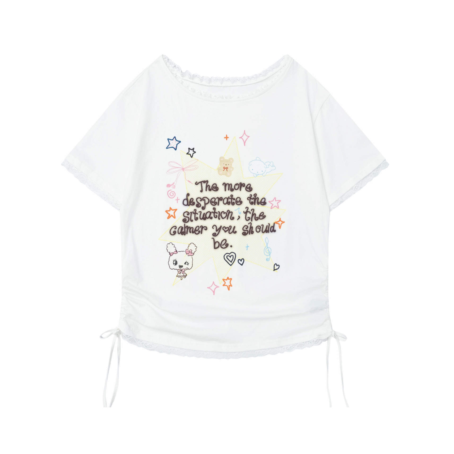 Camiseta de Tela con Cuello de Encaje y Manga Corta para Hombre, Estilo Streetwear con Conejo Animado — imagen 1