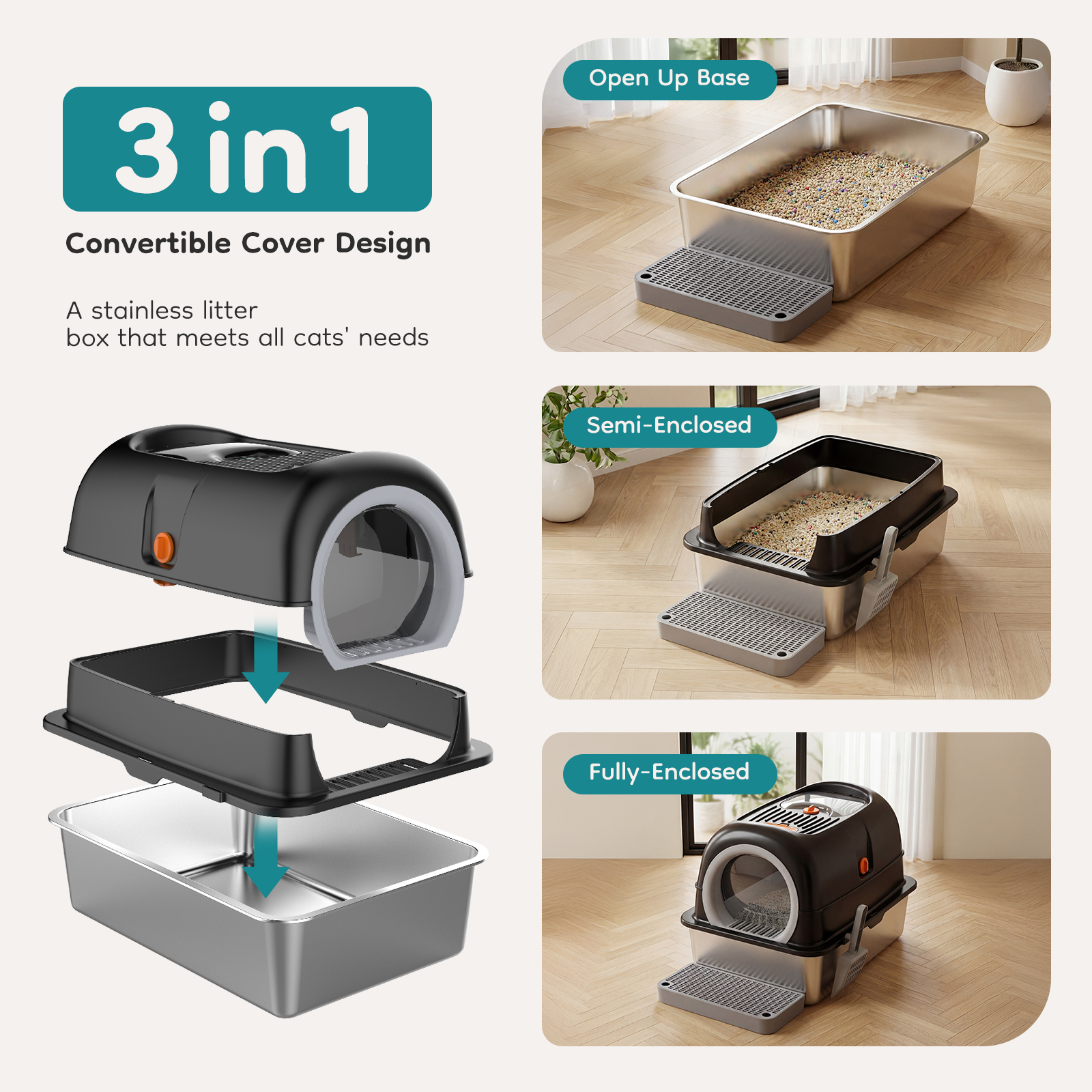 Double-entry Convertible Lid Cat Litter Box — image 9