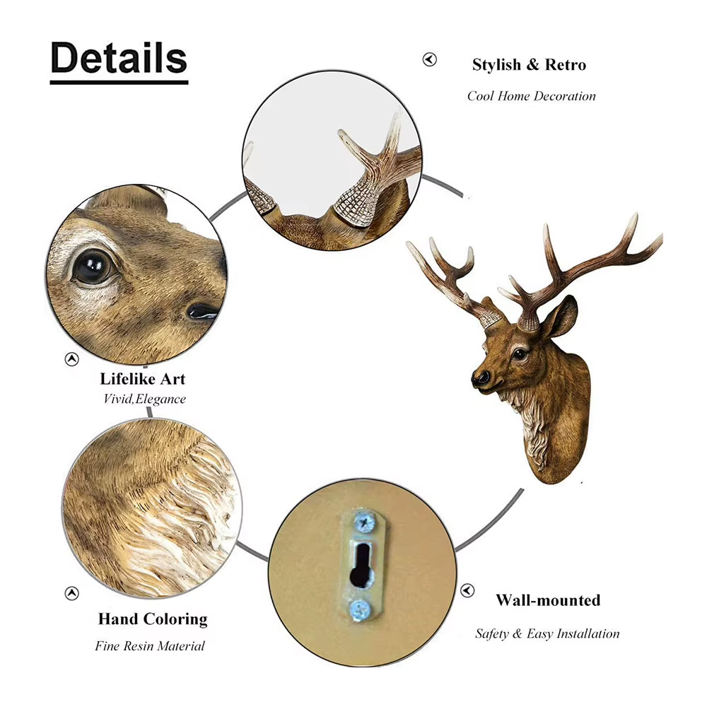 Faux Deer Head 17 inch Faux Animal Head Wall Décor Handmade Farmhouse Décor Rustic Wall Decor Deer Antlers Head Statue Resin Art — image 3