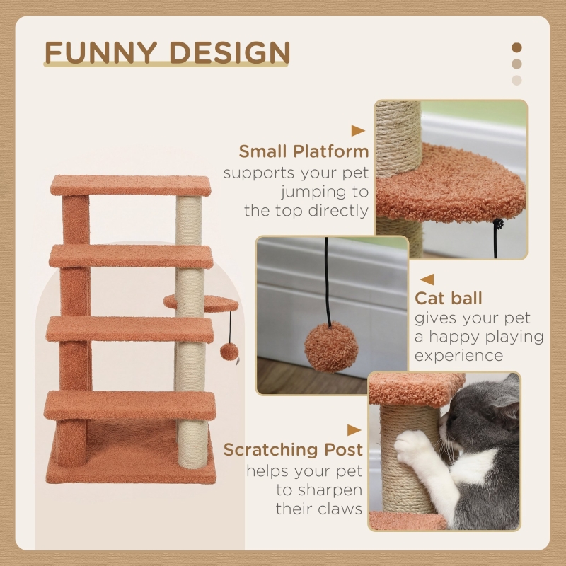 Escalones para Gatos de 4 Niveles con Postes Rascadores para Cama Alta, Sofá, Marrón — imagen 12