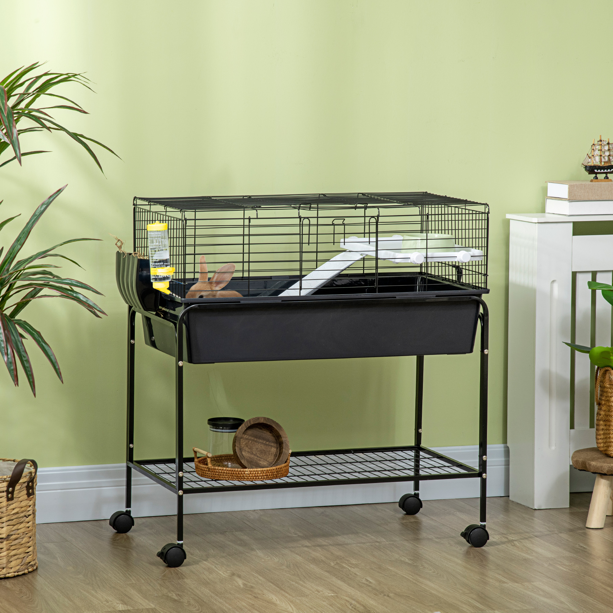 Two-Story Small Animal Cage Removable from Stand, Pet Habitat with Shelf & Wheels, 33" x 18.5" x 35", Charcoal Gray — imagen 3