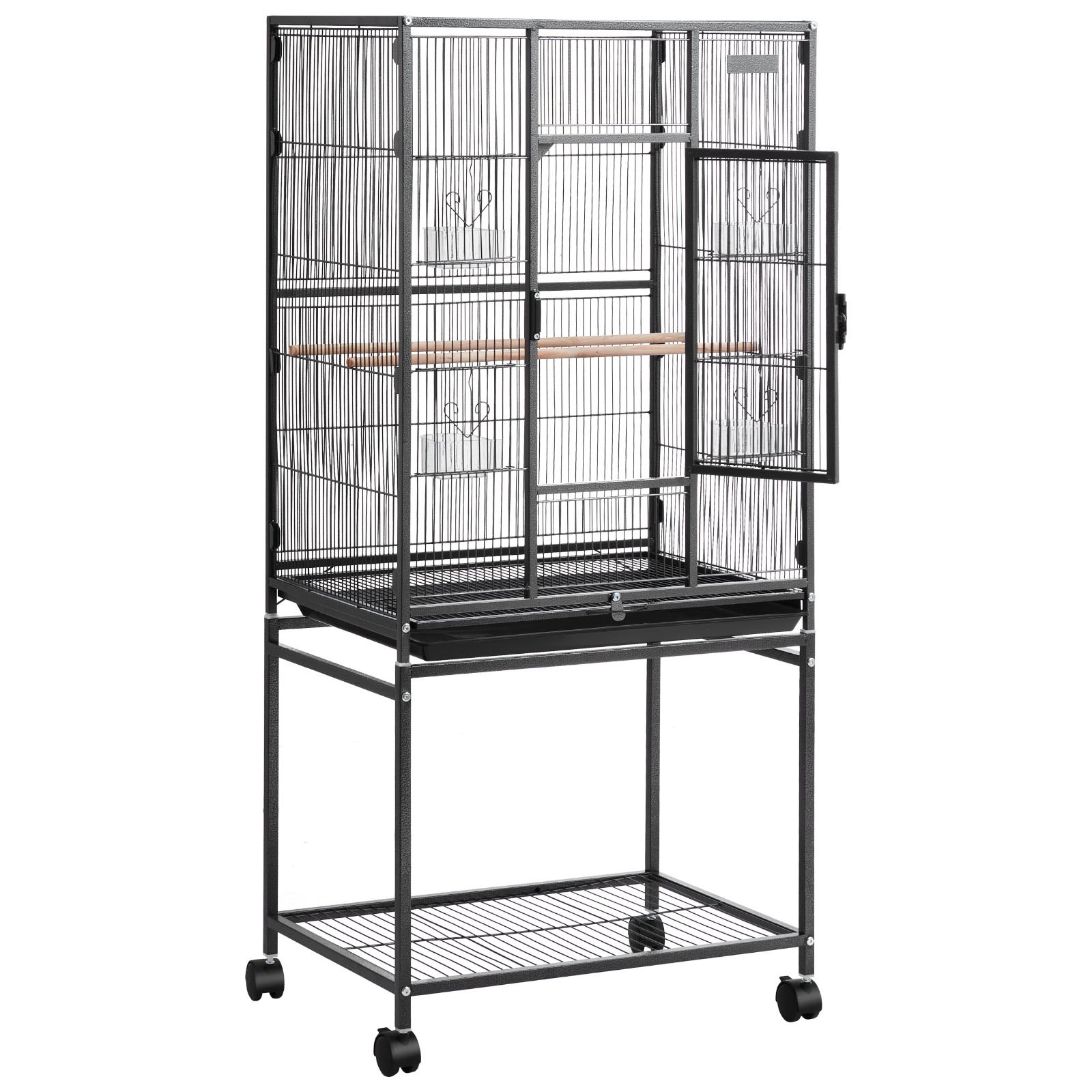 Bird Cage, 24.6 X 16.7 X 53.9 Inch, Flat Top, Wrought Iron Bird Flight Cage With Perches, Slide-Out Tray And Plastic Feeders, Casters, For Parrot, Blue Tit, Cockatiel, Canary, Budgerigar, Conure — imagen 1