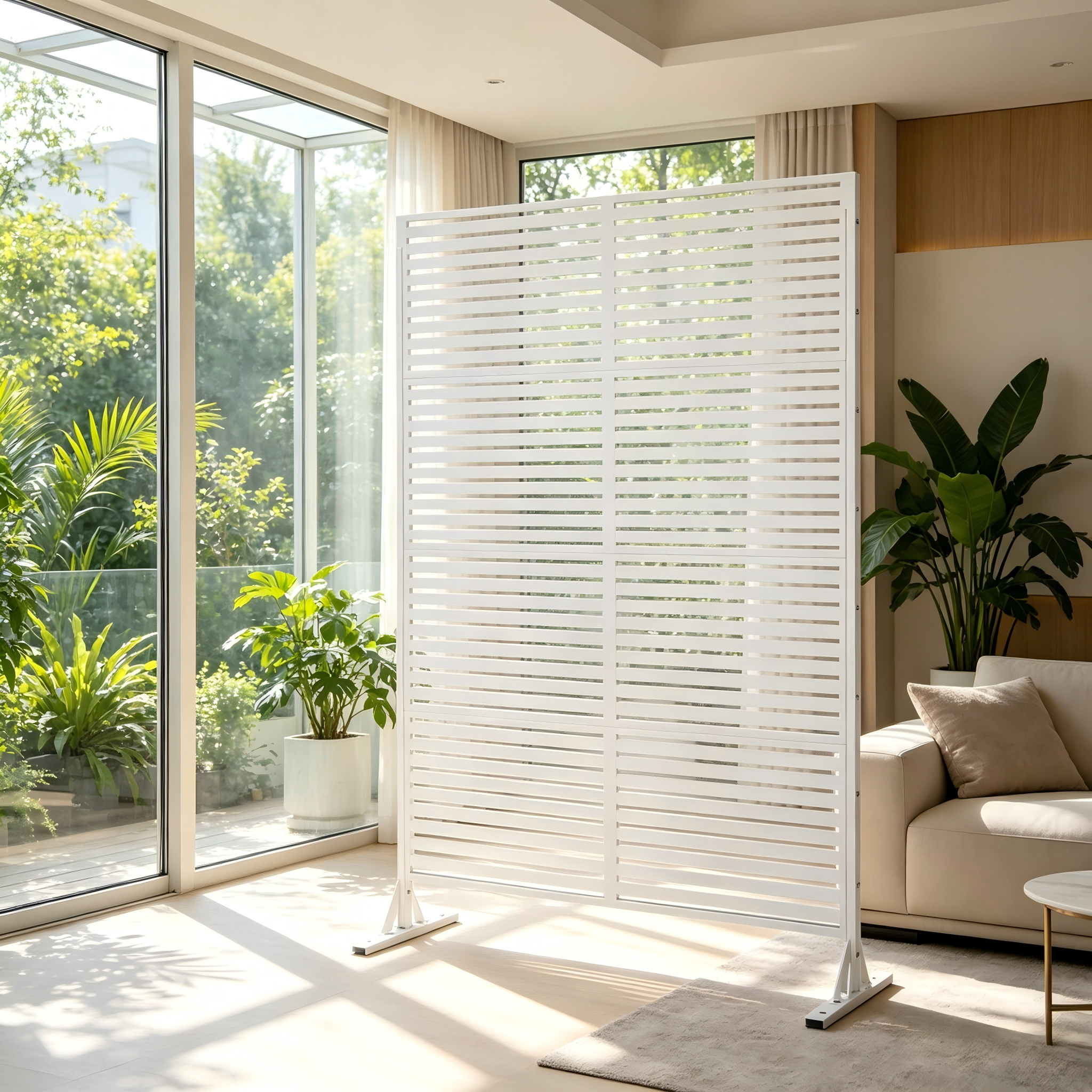 70.87" H × 46.06" W White Metal Privacy Screen, Freestanding Slatted Patio Divider Fence, Coastal & Beach House Decor, Indoor Room & Sunroom Partition, Kid Play Yard & Pet Safe Outdoor Deck Balcony Ba — image 6