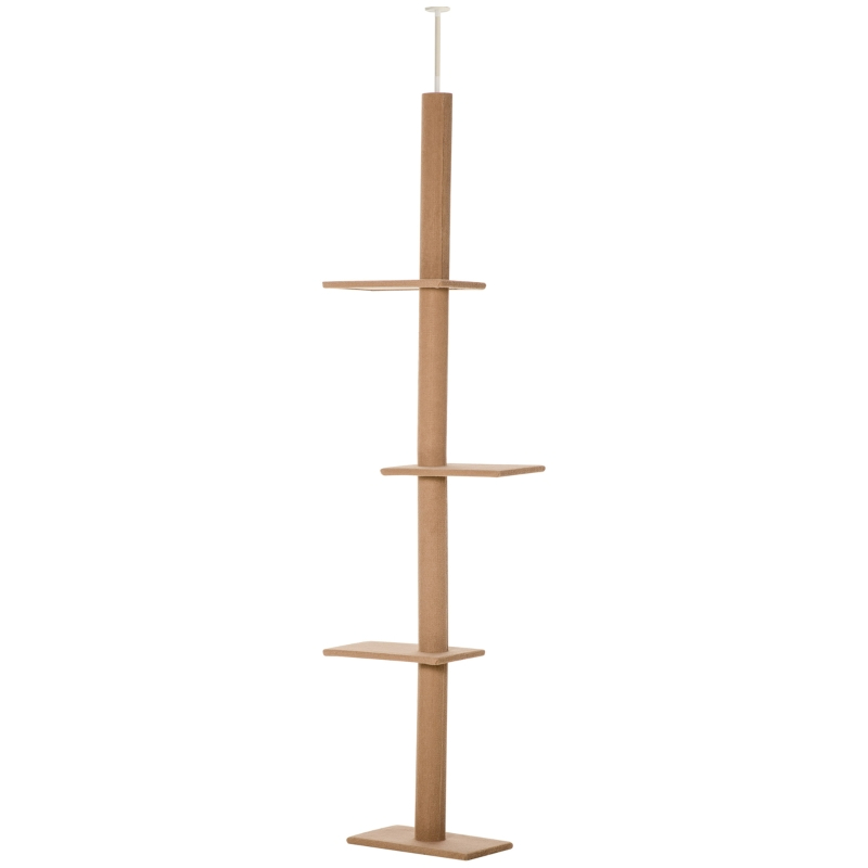 Árbol de Gato PawHut de Piso a Techo con Postes de Rastrillado de Sisal, Centro de Actividad Natural para Gatos, Color Marrón — imagen 5