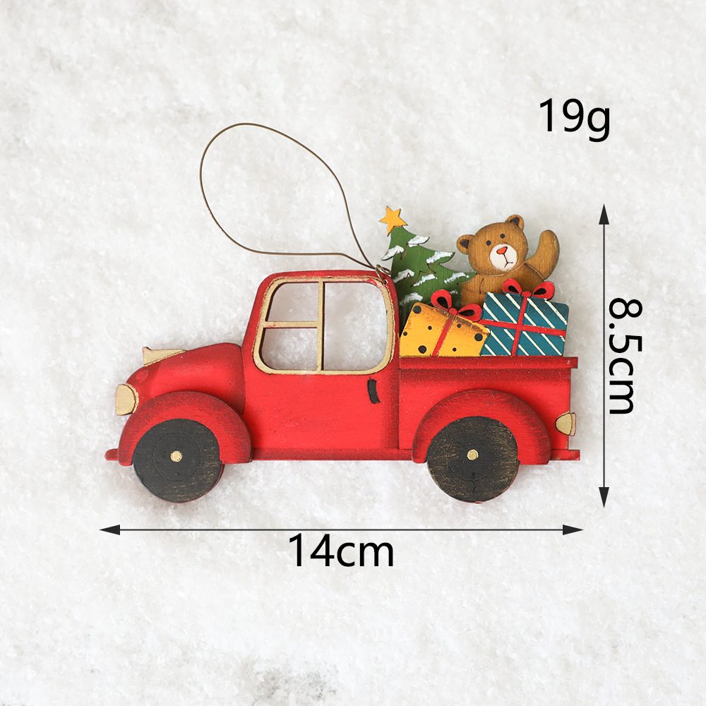 Christmas wooden pendant with painted Christmas patterns reindeer cars snowmen gifts Christmas tree decorations — image 8
