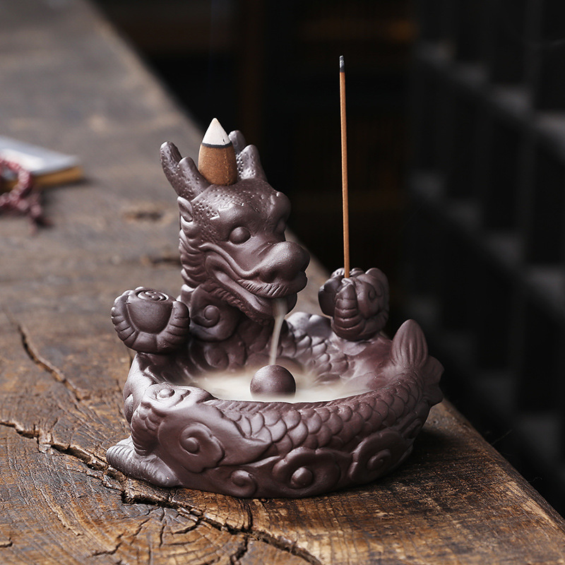 Redware Small Dragon Back Flow Incense Burner Creative Sandalwood Cigarette Back Flow Ornamental Aromatherapy Stove Home Crafts Ornaments — image 2