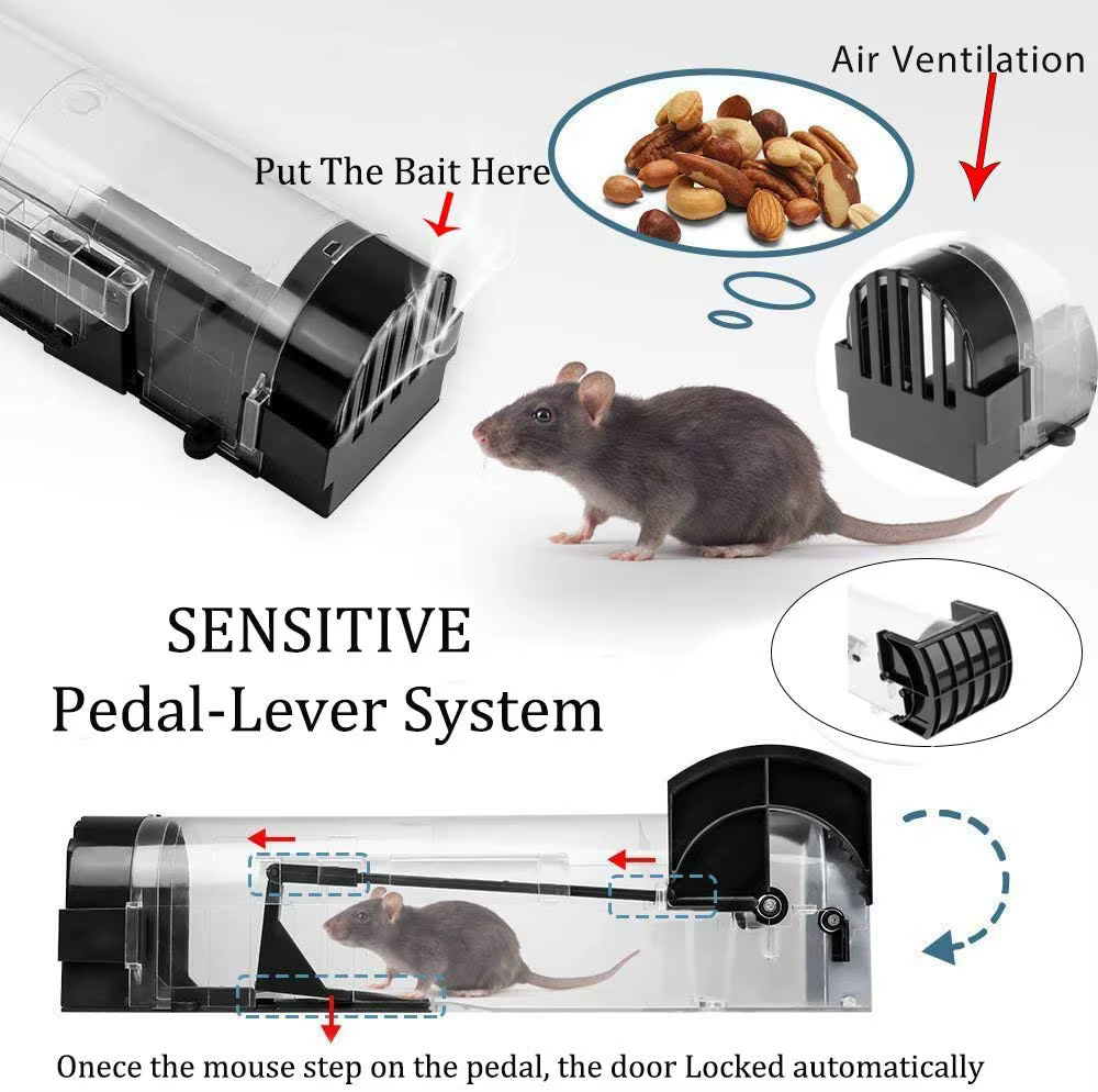 Safe Firm Humane Reusable Plastic Rodents Trap Household Mouse Catcher Smart Self-locking Mousetrap for Indoor Outdoor Garden — image 3