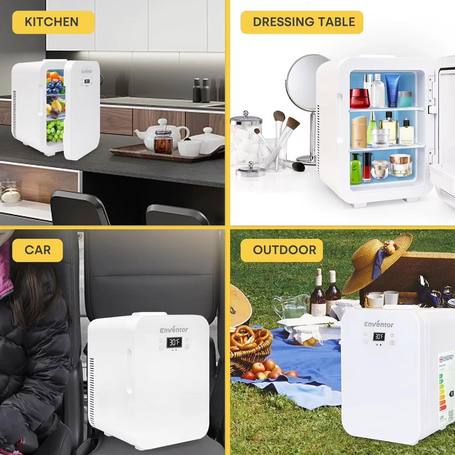 Enventor 10L Mini Car Refrigerator Portable Skincare Fridge AC 120V/DC 12V Thermoelectric Cooler and Warmer Function For Camping — image 5