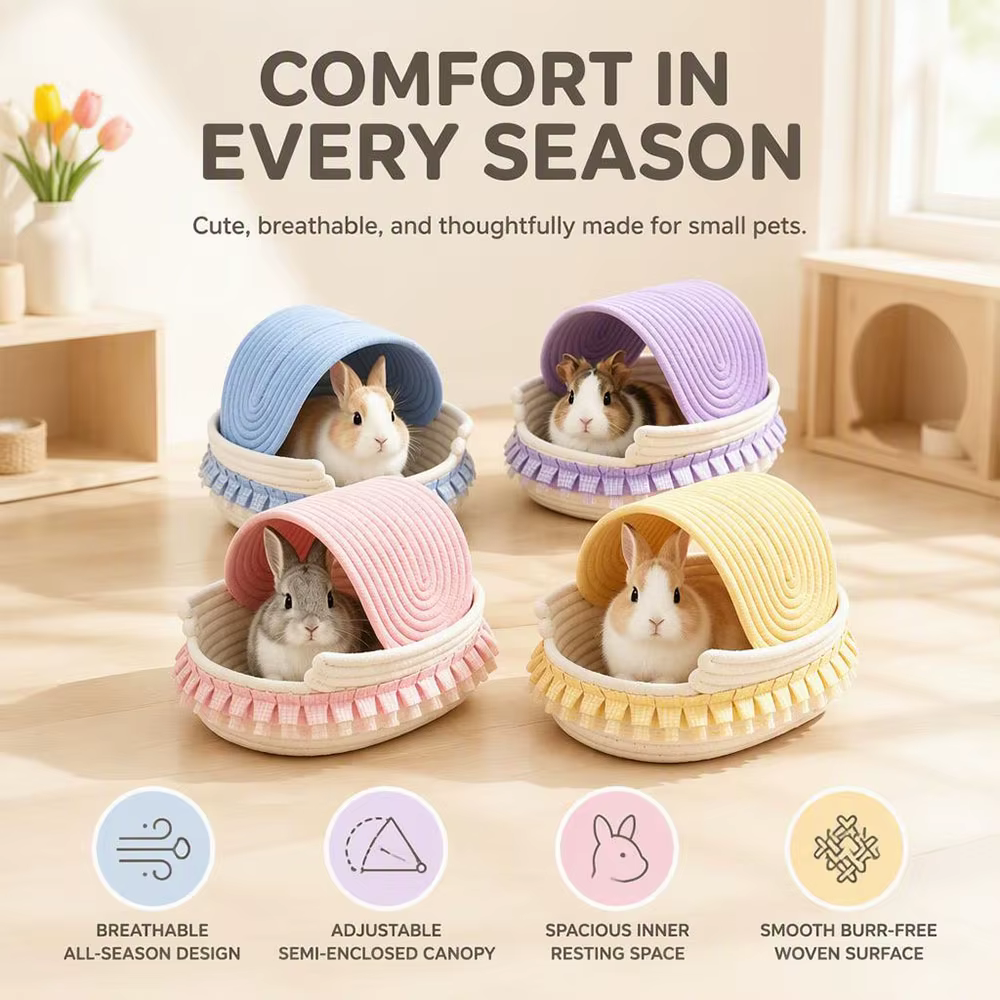 Cama para Mascotas Pequeñas Semi-Encerrada Ajustable, Nido para Conejo, Cobaya, Chinchilla y Hamster, Todo el Año, Respirable, Casa para Animales Pequeños — imagen 5