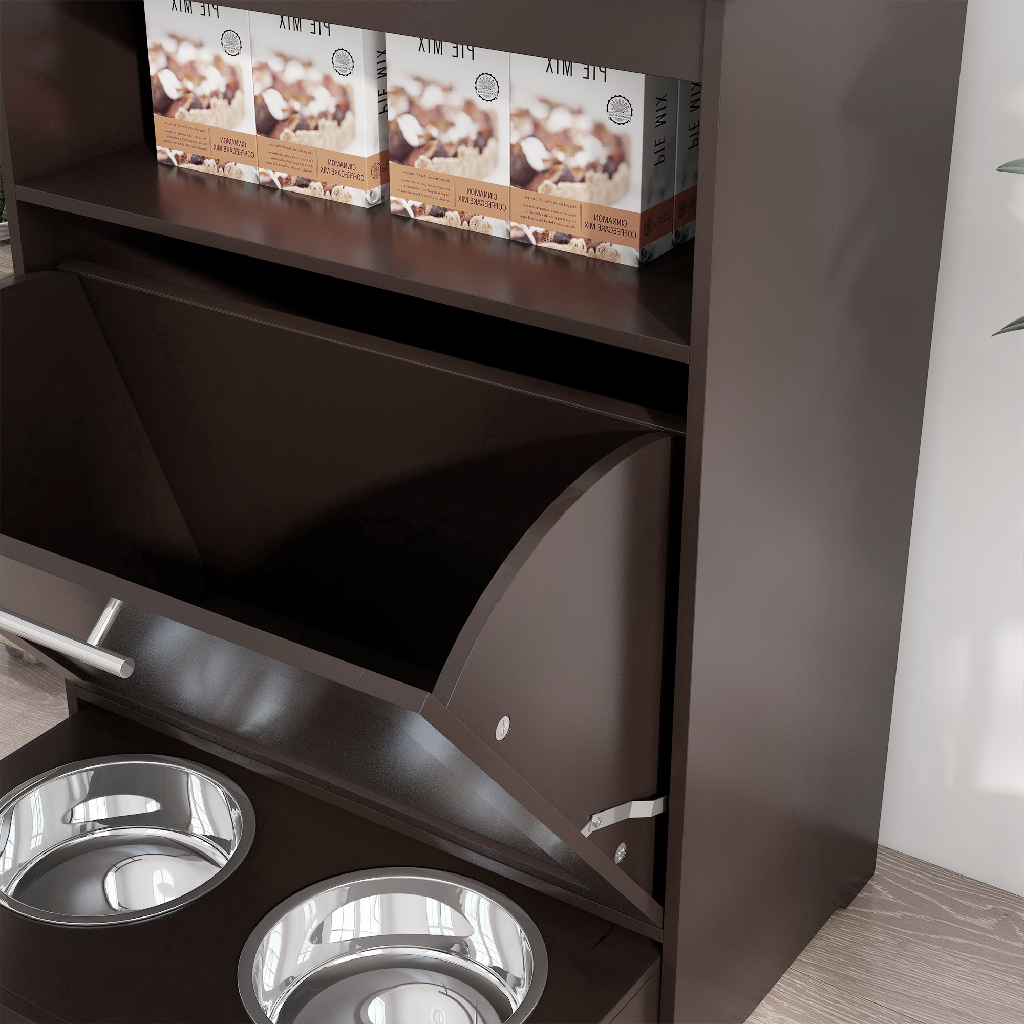 Estación de Alimentador para Mascotas, Armario de Almacenamiento con Tazas Elevadas para Perros y Suministros de Agua, Gris — imagen 7