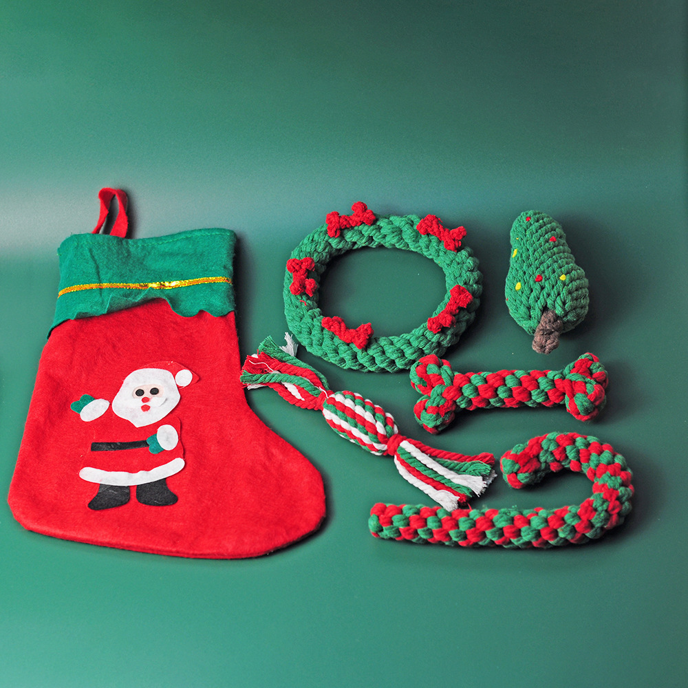 Christmas pet toy gift set dog teeth grinding bite resistant cotton rope hand woven — image 2