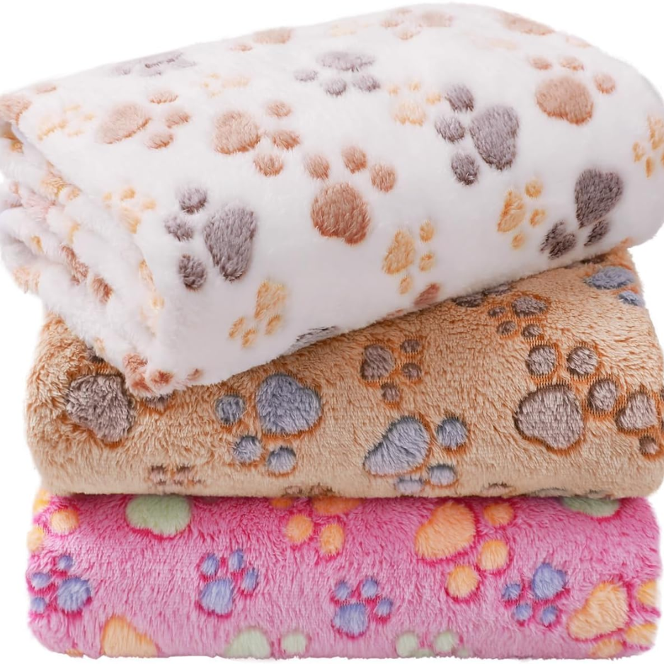 3 Pack Soft Fleece Dog Blankets, Warm & Fluffy Pet Throws — image 1