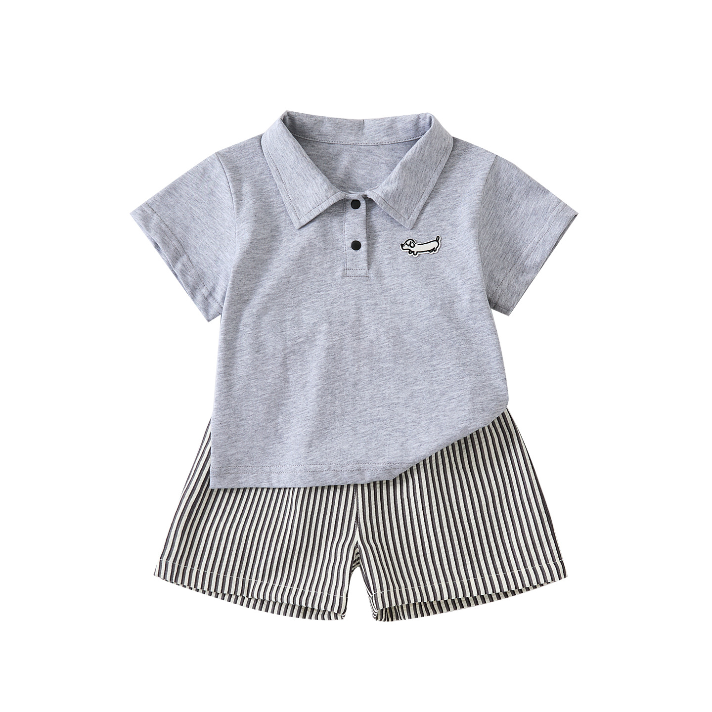 Camisa Polo de Perro de Caricatura de Manga Corta para Bebé, Ligera y Casual, Shorts a Rayas, Ropa Infantil — imagen 2