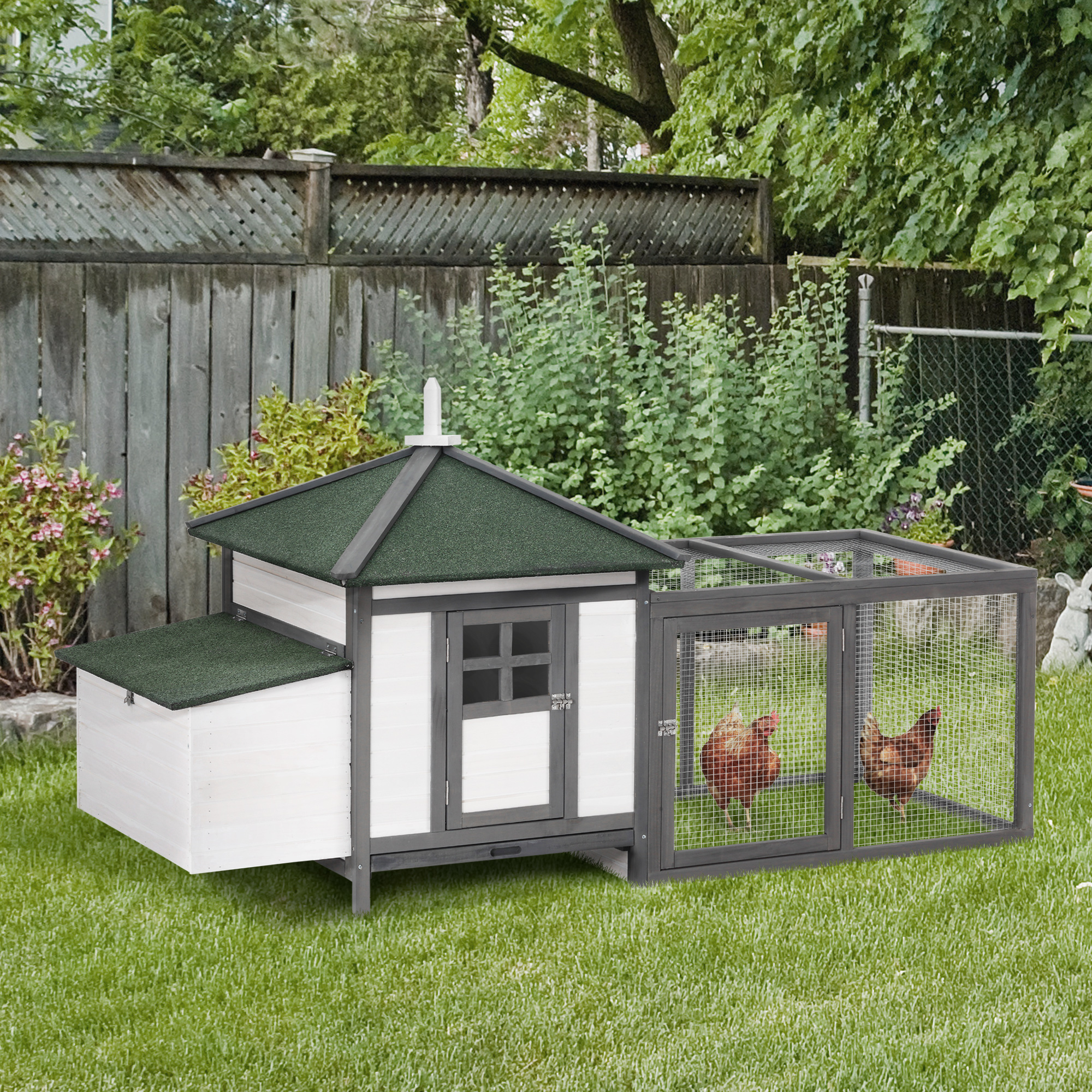 77" Wooden Chicken Coop With Nesting Box, Cute Outdoor Hen House With Removable Tray, Ramp Run, For Garden Backyard, Gray — imagen 1