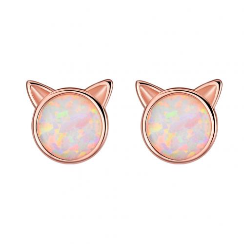 Earrings de Orejas de Gato en Plata Estampada con Opalo Falso y Decoración — imagen 6
