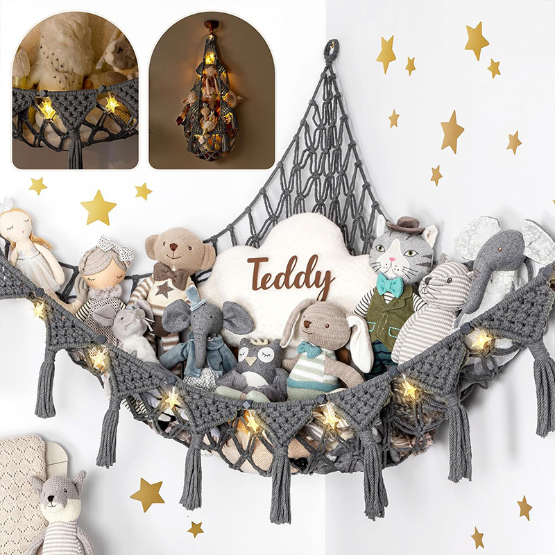 Space-Saving Toy Hammock, Decorative Woven Net to Organize Giant Stuffed Animals in Bedroom — image 1