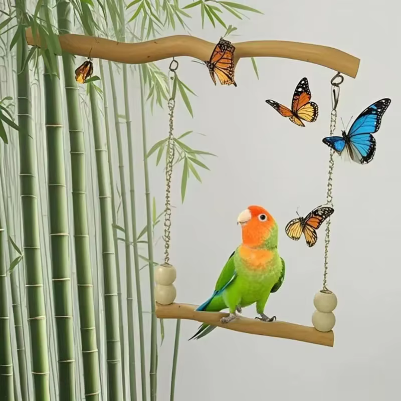 Natural Wood Pet Parrot Toy Bird Swing Exercise Climbing Standing Wooden Toys Pet Parrot Macaw Hammock Bird Toy — image 6