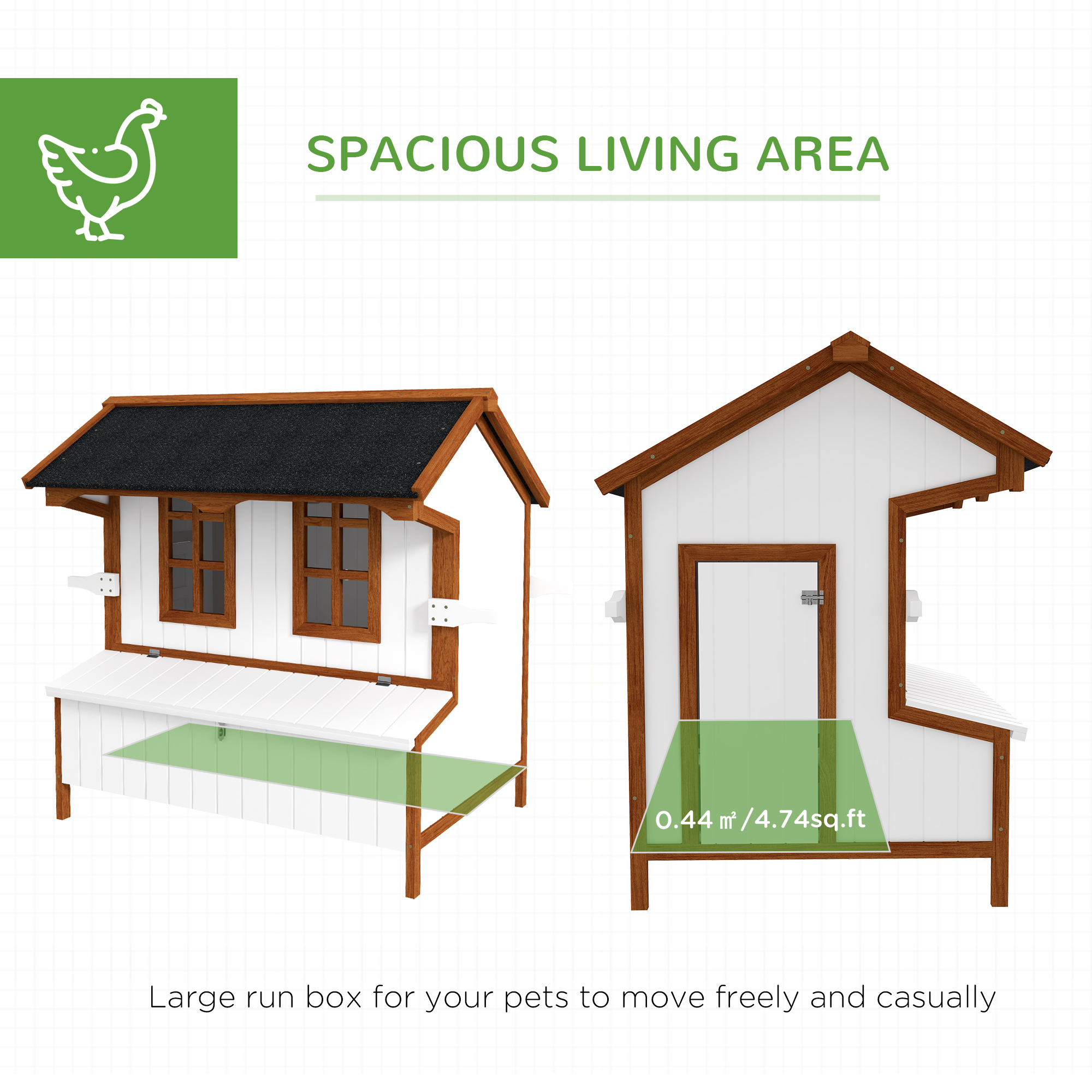 PawHut 47 Chicken Coop Wooden Chicken House Rabbit Hutch Raised Poultry Cage Portable Hen Pen Backyard With Nesting Box And Handles — imagen 3