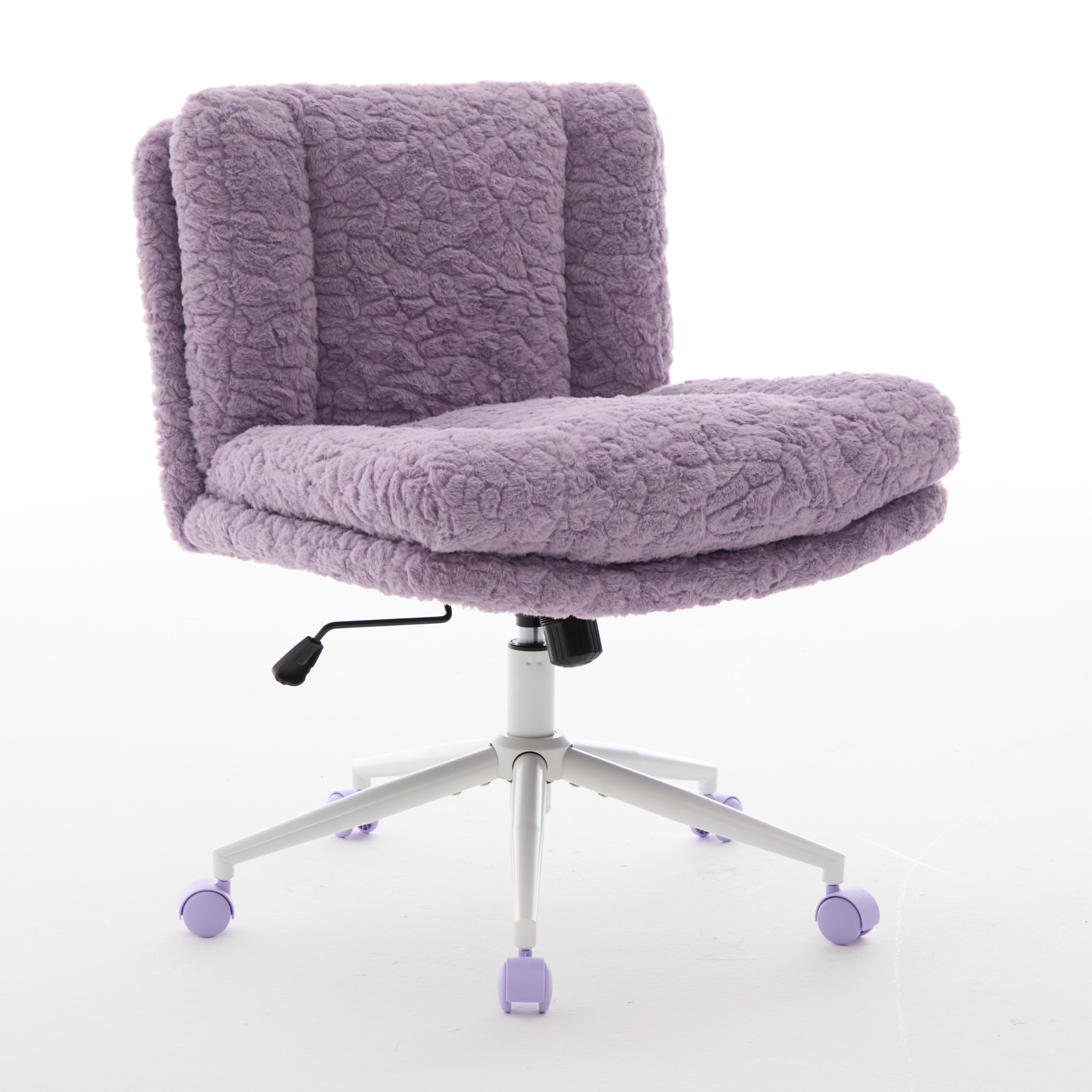 W26.4 Inch Wider Seat Office Chair, Artificial Rabbit Hair Home Office Chair With Metal Base, Adjustable Desk Chair Swivel Office Chair, Vanity Chair Violet — image 5