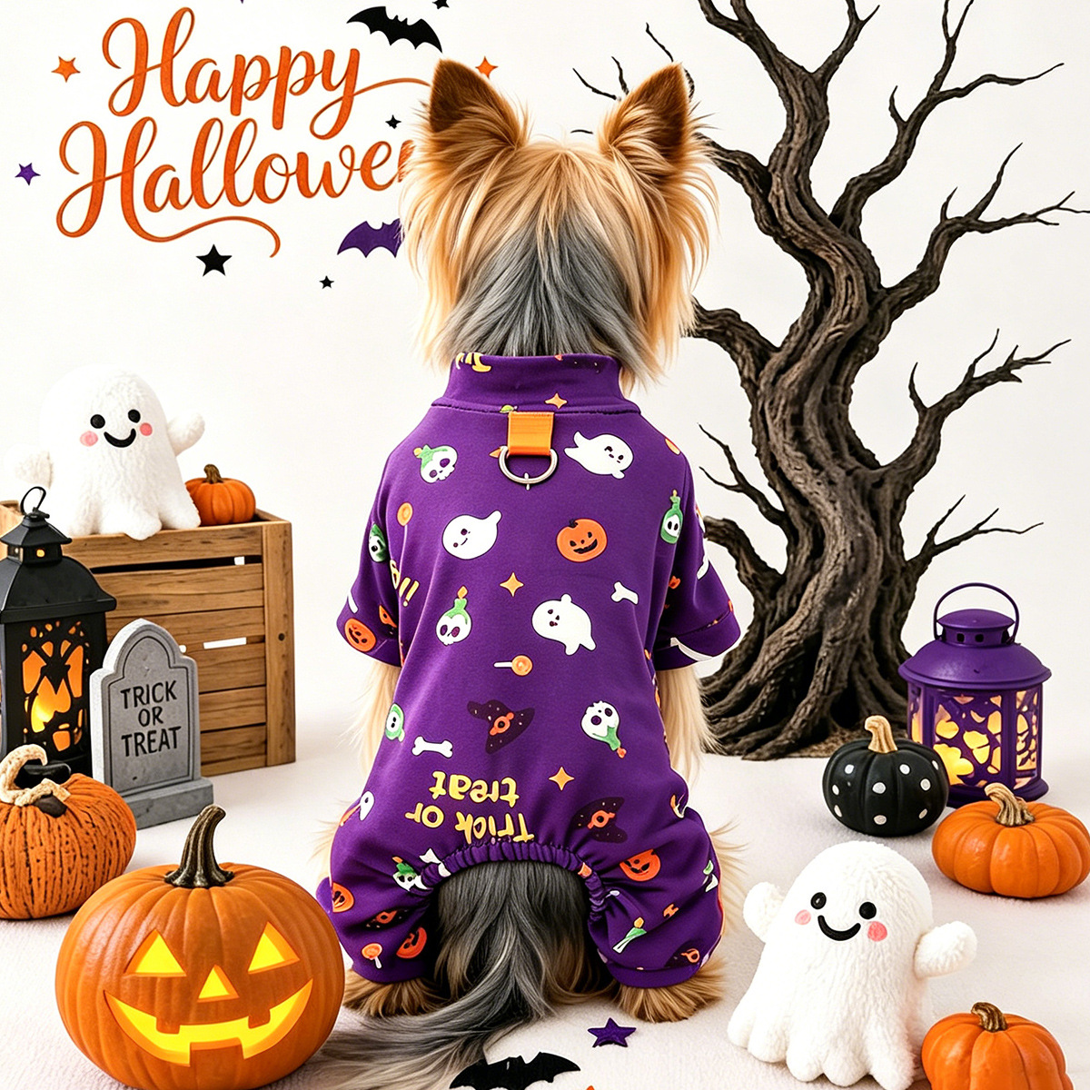 Pet Clothes for Dogs and Cats, Halloween Cartoon Onesie Pajamas, Belly Cover Sleepwear — image 5