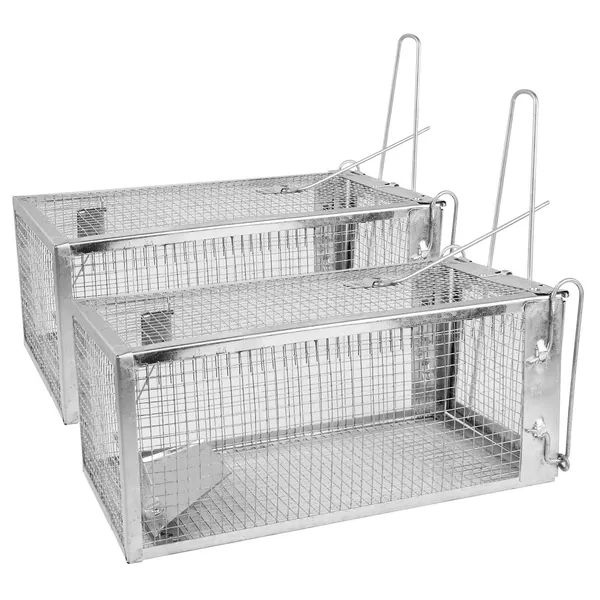 2 Pack Rat Trap Cage Humane Live Rodent Trap Cage Galvanized Iron Mice Mouse Control Bait Catch With Detachable U Shaped Rod — image 6