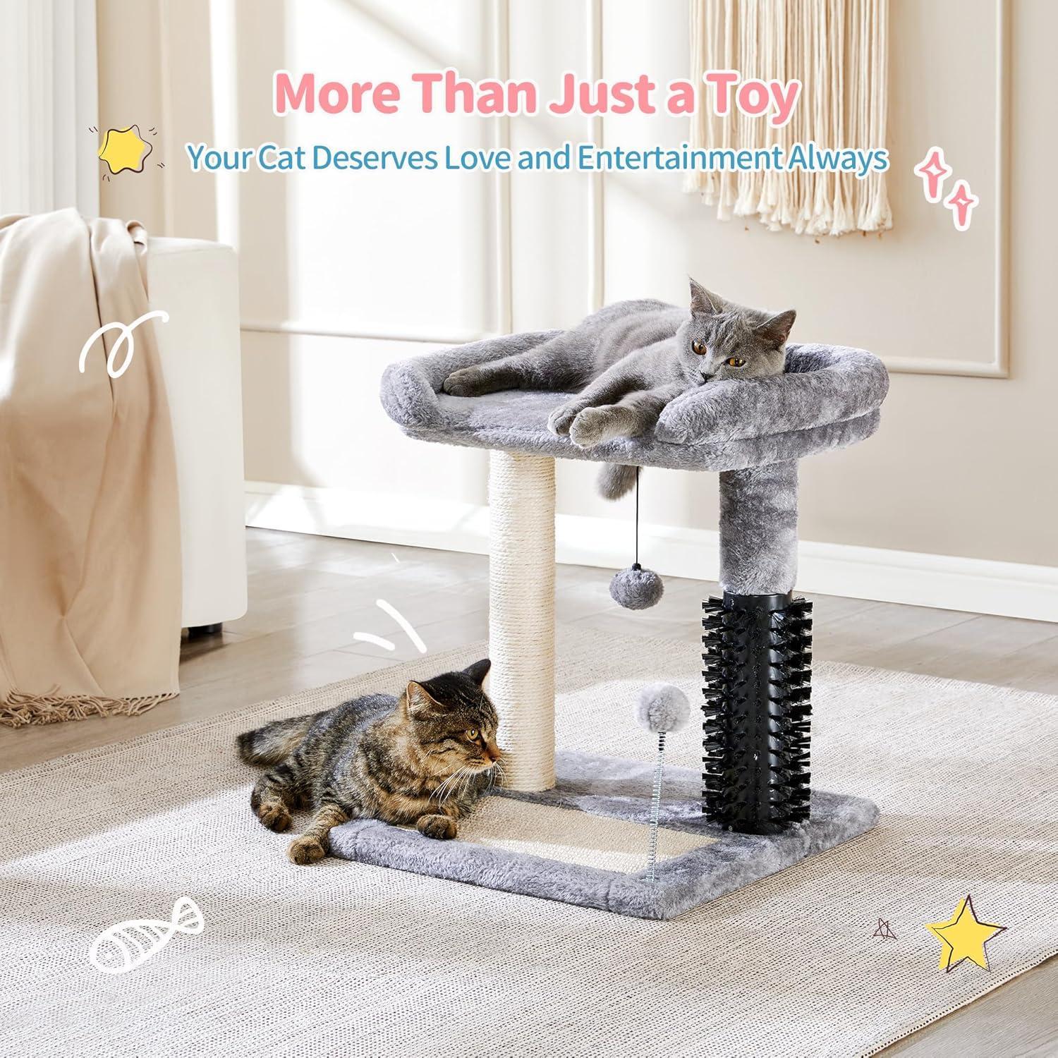 Árbol de Gato 4 en 1 Pequeño con Pelo Natural y Cepillo para Autogroomado, Poste de Escarbar Sisal y Colgantes para Entretener a los Gatos Indómitos — imagen 5