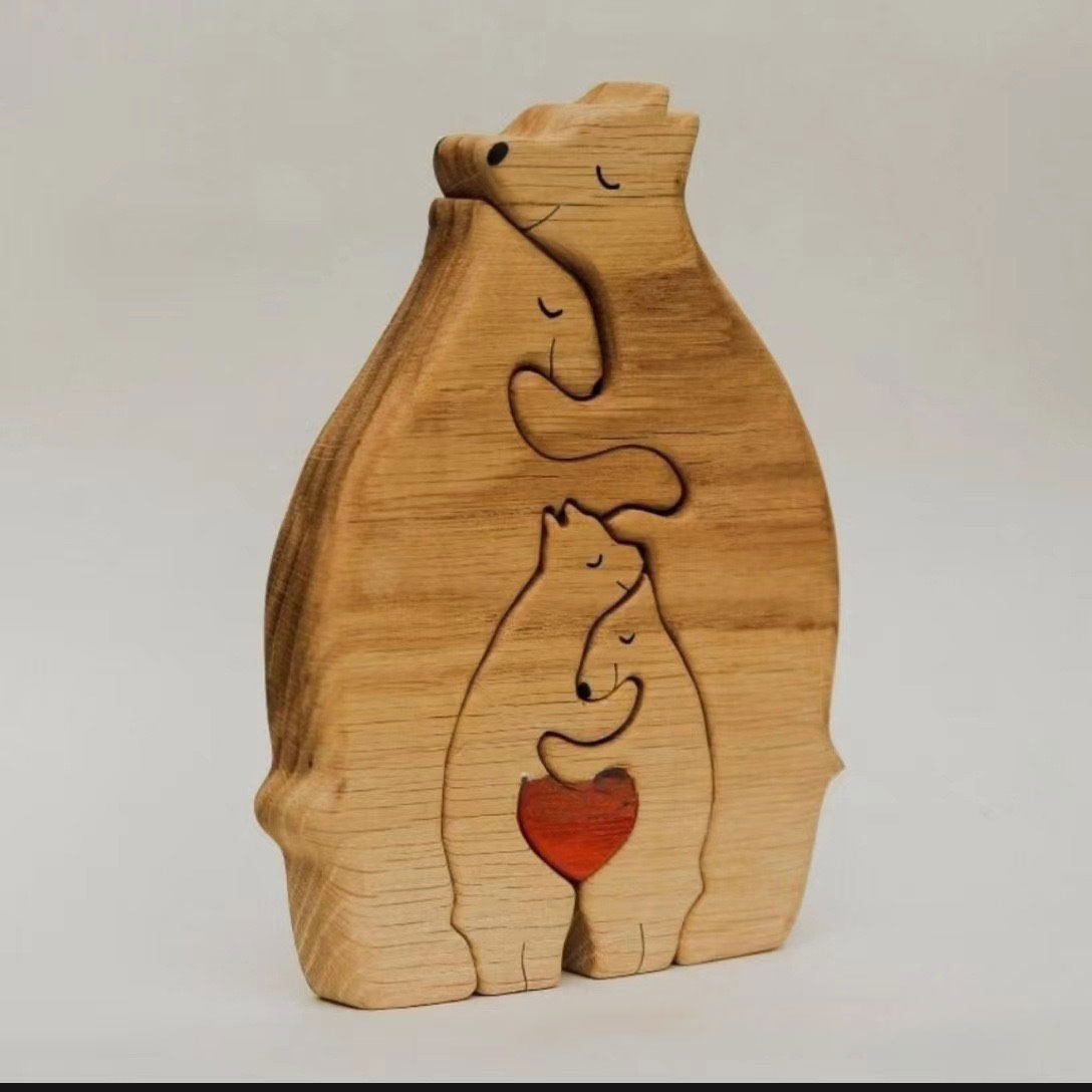 HOMEMADE wooden puzzle mother and child bear mother and child elephant set wooden ornaments — image 5