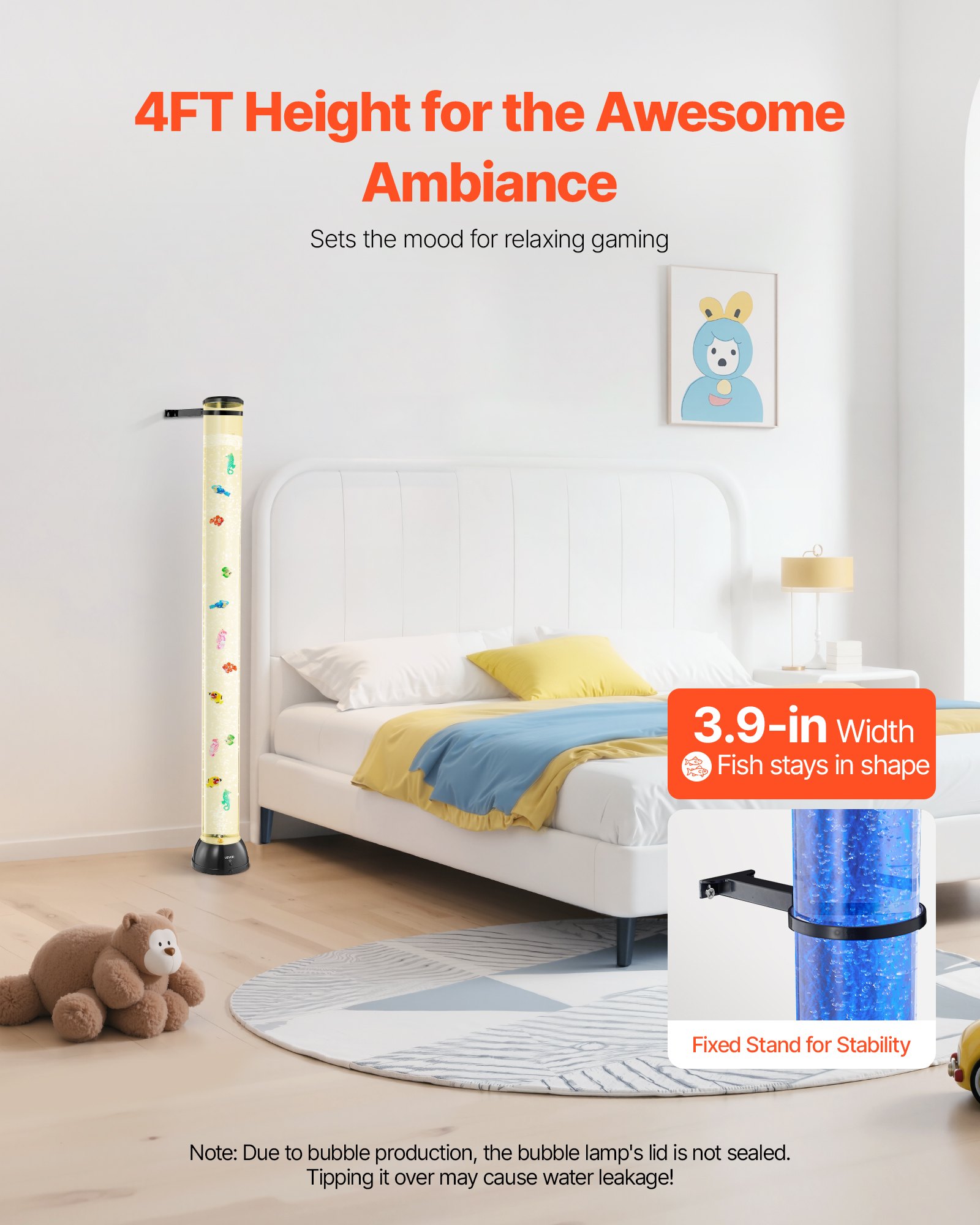 Sensory Bubble Tube Lamp, 4 Ft Bubble Fish Tube, Sensory Aquarium Lamp With 10 Floating Fish & 16 Color Effects, Remote Control, Stress Relief Calming Light For Bedroom Living Room Home Decor — imagen 5