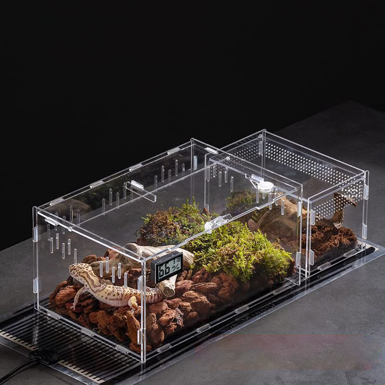 Terrario Transparente de Acrílico, Caja de Cría para Reptiles, Jaula para Tortugas, Recinto Nano Arbóreo para Tarántulas, Hábitat para Dragones Barbudos y Reptiles — imagen 2