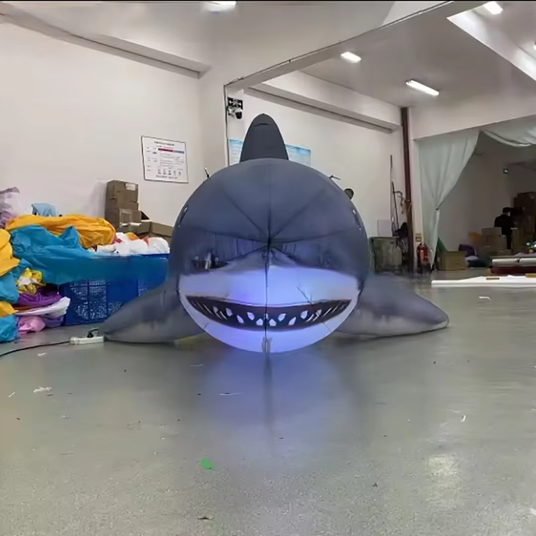 Inflatable Decoration with Led Light, Air - blow Marine Fish - shaped - 4m Inflatable Shark, Ideal Prop for Theme Event and Nigh — image 3