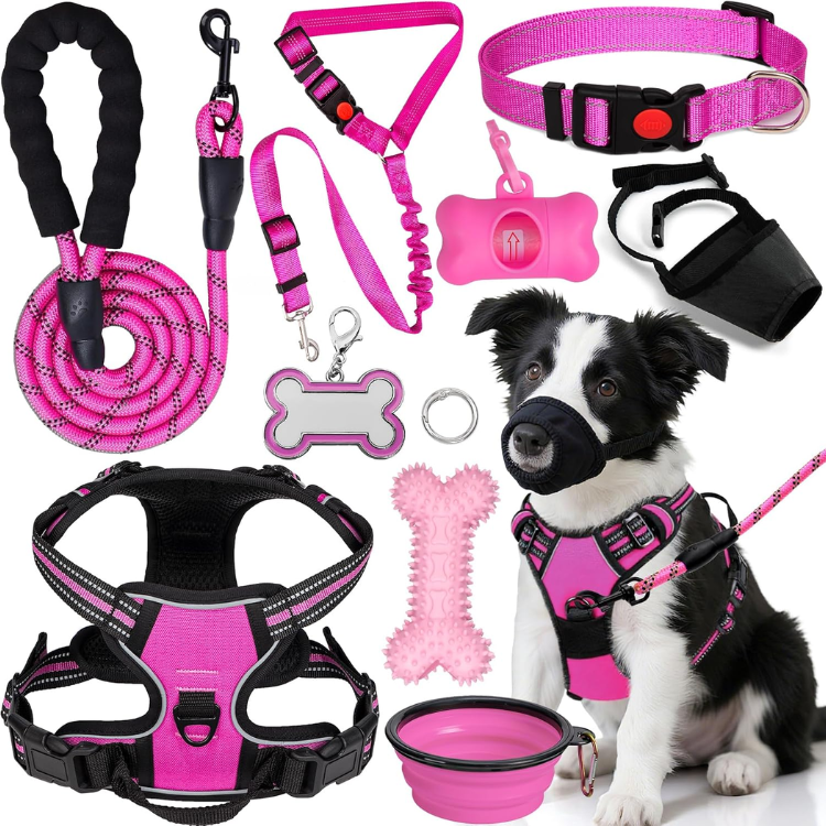 Dog Harness Collar And Leash Set - Dog Halter Harnesses Fits Small Medium Dogs Pink-M — image 1