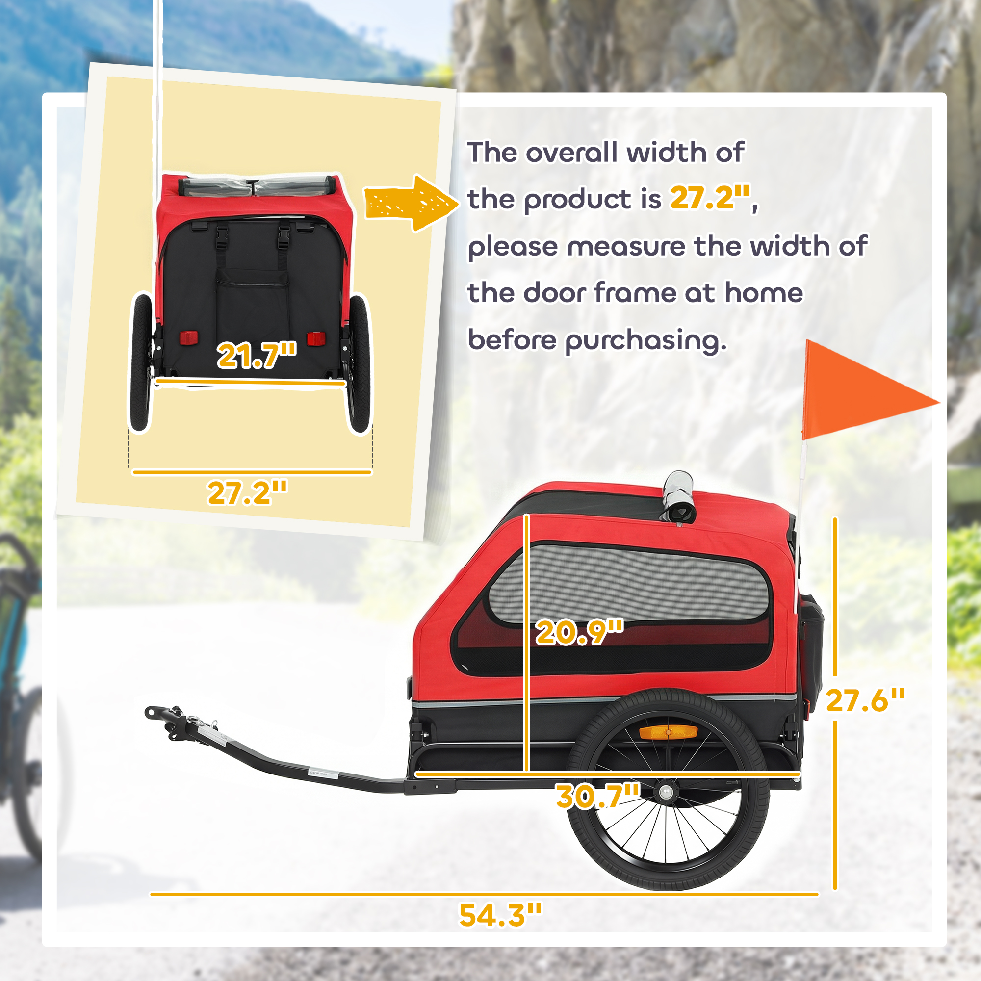 Remolque para Perros de Bicicleta para Pequeños y Medianos Canes, Coupler Universal para Bicicletas, Rampilla Plegable y Portón Traslacional Rojo — imagen 2