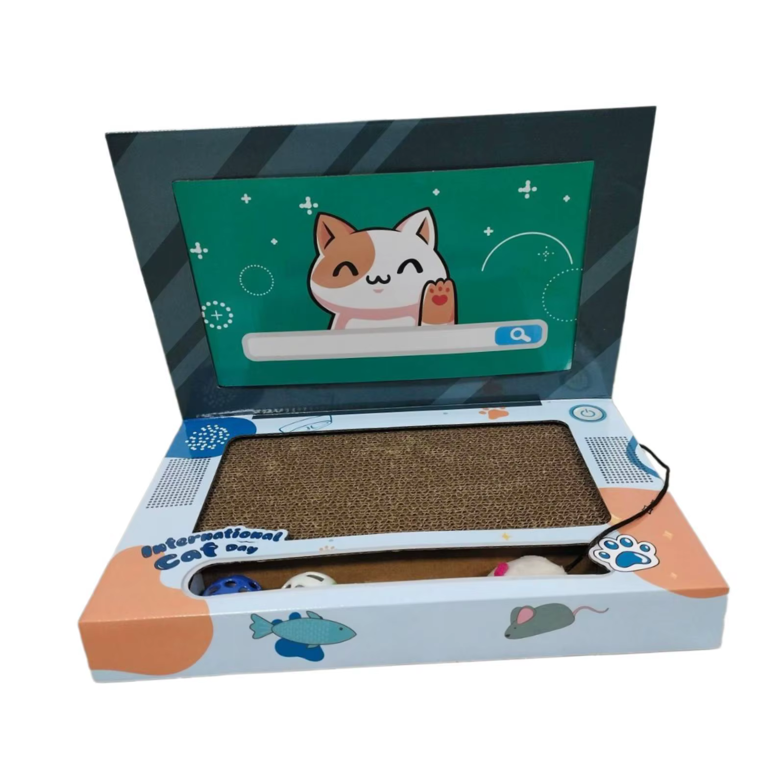 Cat Laptop Scratcher Cat Teaser and Ball Track Pad Toy Computer TV Scratcher Cat Scratching Board for Kitten Claw Indoor Cats — image 3