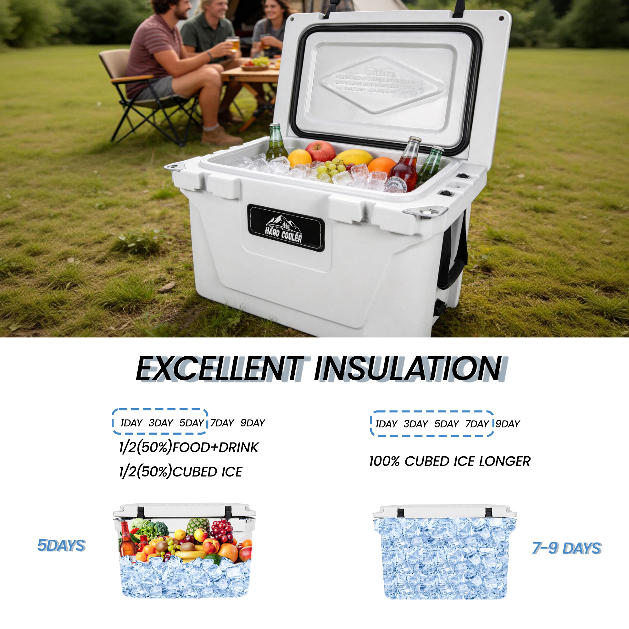 Nevera portátil de camping y pesca blanca de 65QT aislada — imagen 2
