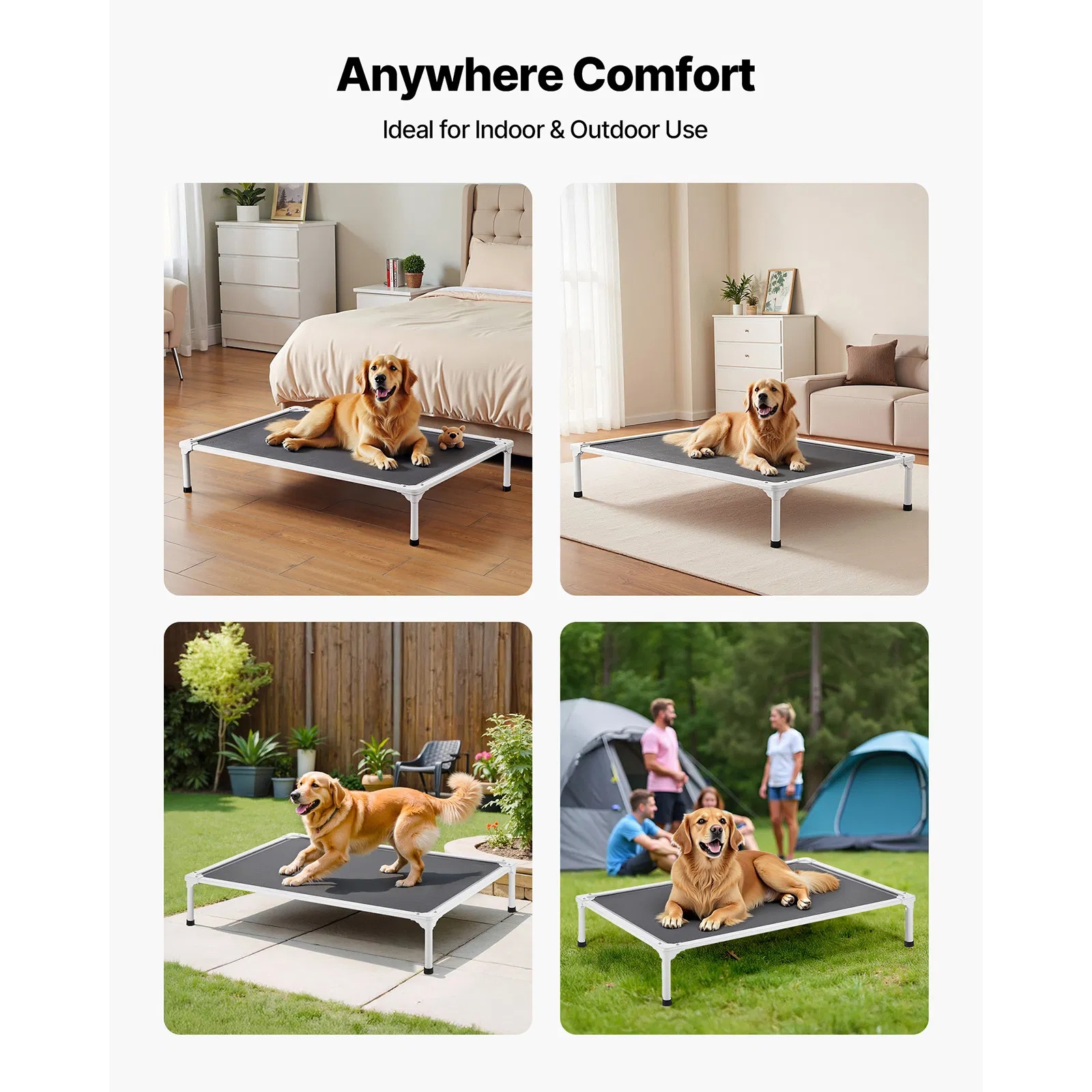 Cama para Perros Elevada XL para Grandes Caninos, Cama para Perros con Estructura de Aluminio, Malla Textilena Transpirable y Almohadilla Lavable, Cama para Perros con Refugio para el Calor, Portátil y Resistente al Limpieza en Gris — imagen 5