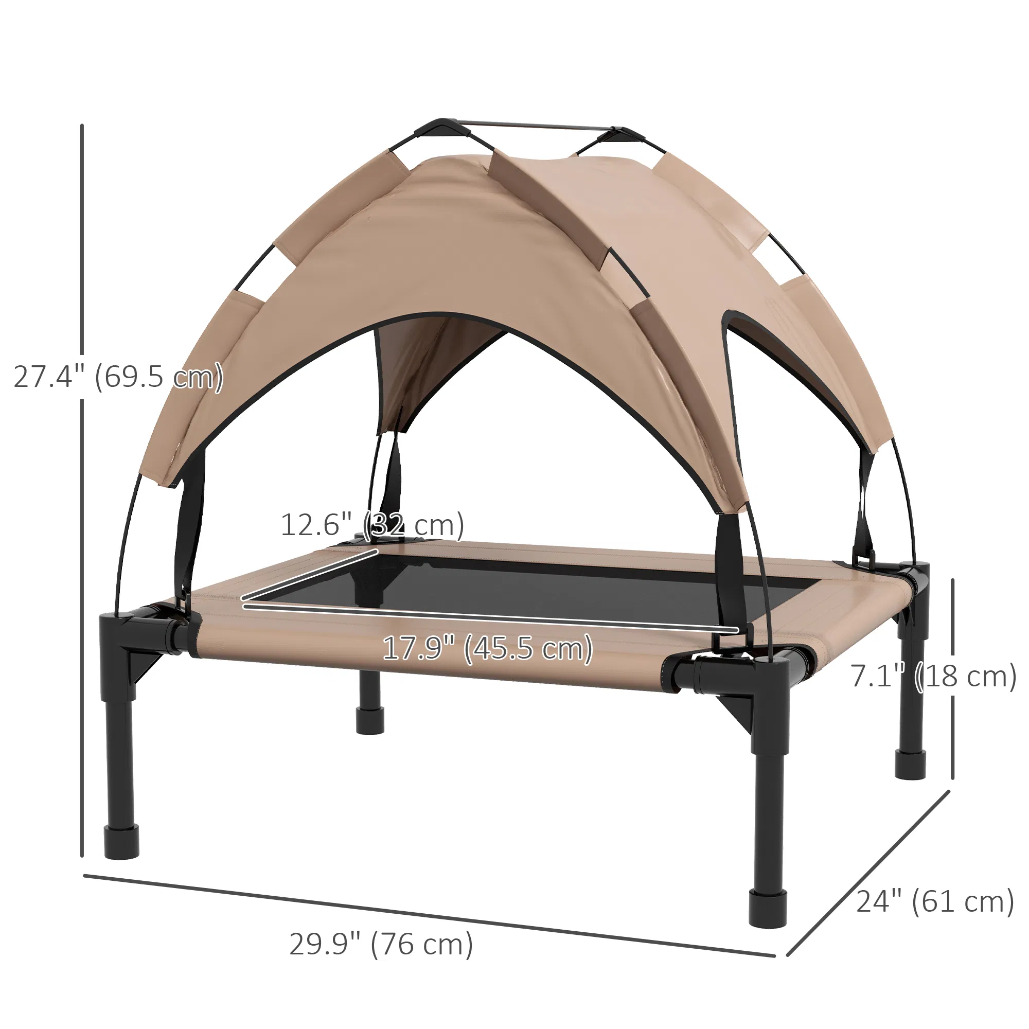 Raised Dog Bed Cooling Dog Cot w/ Canopy Washable Breathable Mesh, for Small and Medium Dogs, Coffee — image 5