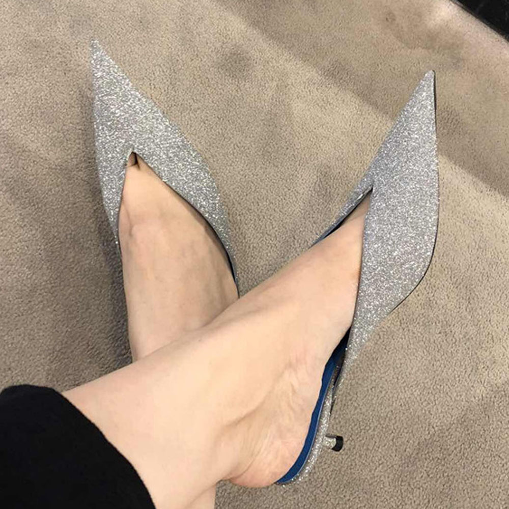 Muller Shoes New Style Slip On Shoes V-Mouth Kitten Heel Sequins Pointed Slippers — image 2