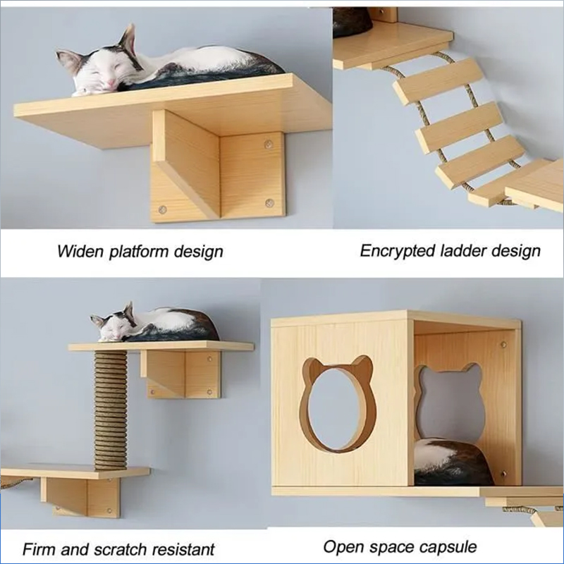 Hammaca para gatos en la pared & Pilar de rascar con sisal - Conjunto de estantes para gatos, árbol de escalada y cama para gatos en interiores — imagen 6