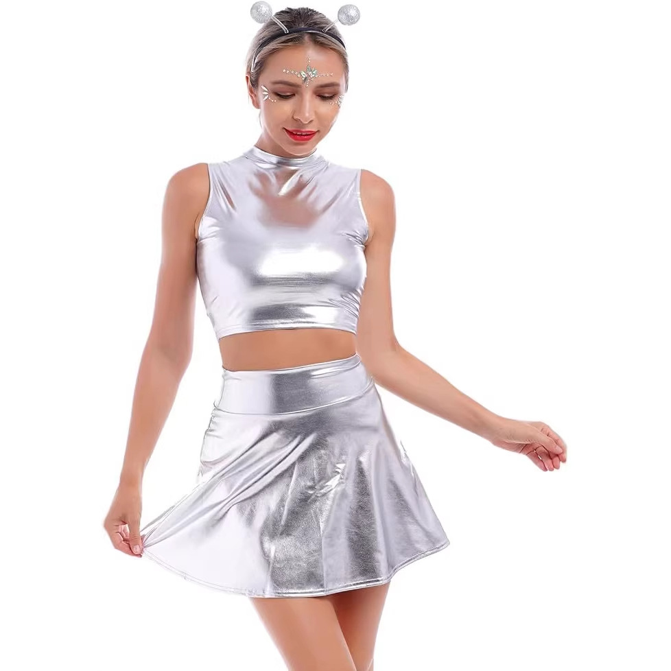 Sexy Bee Cosplay Outfit Set, Patent Leather Short Dress, Halloween Party Stage Performance Costume — image 3