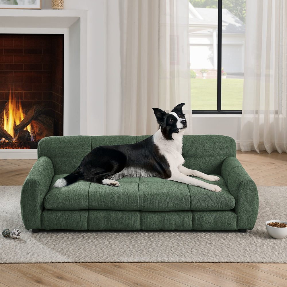 Sofá para Perros Grande y Comodo con Soporte Elevado, Mueble de Piso para Canes Grandes, Sofá Moderno de Lino Verde Oliva — imagen 5