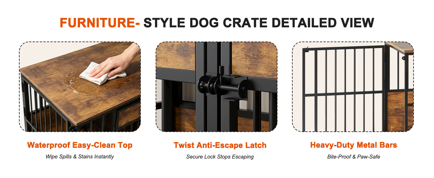 Wooden Dog Crate Furniture, Large Dog Kennel with Storage Top, Indoor Pet Cage — image 3
