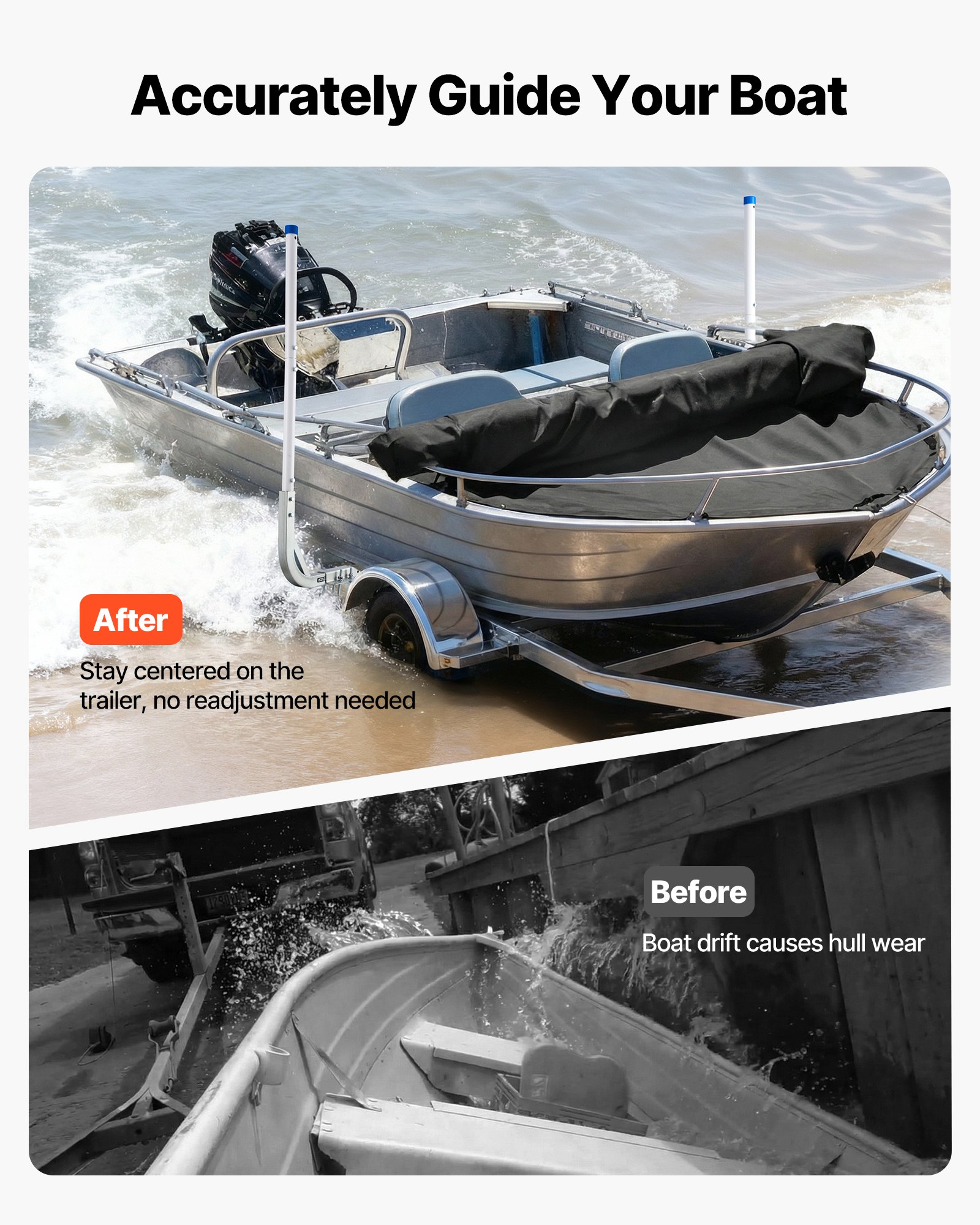 Boat Trailer Guides, 30.5 In/47.5 In Height Guide Poles, 2PCS High-Hardness Steel Trailer Guide-Ons, Adjustable Guide Poles With PVC Pipes, For Ski Boats, Compact Fishing Boats, Small Sailboat — imagen 4