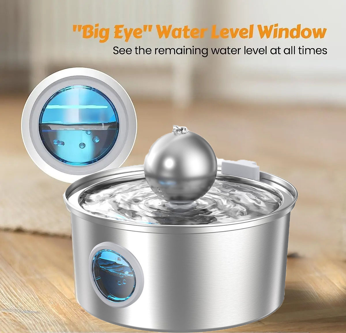 Stainless steel pet water dispenser, circular runway type, large capacity LED cat and dog water dispenser — image 1