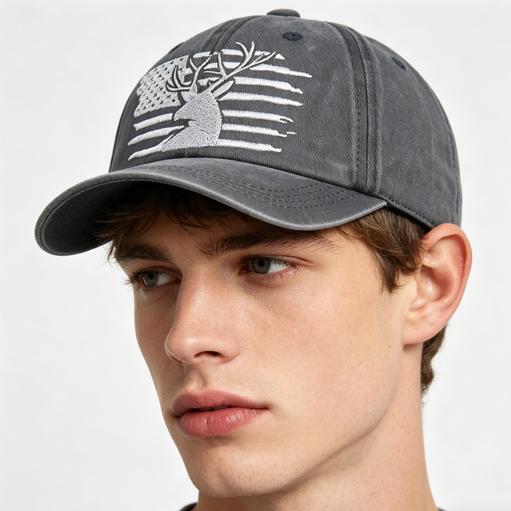 2pcs American Flag Deer Embroidered Baseball Cap - Vintage Washed Cotton Hat, Adjustable Unstructured Low Profile, Hunting Outdoor Cap For Men Women — imagen 8