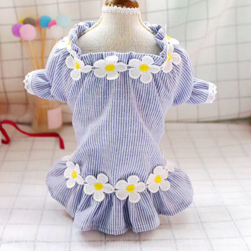 Pet Dog Clothes Cat Spring and Summer New Teddy Bichon Striped Frangipani Cardigan Leisure and Comfortable Flower Dog Clothes — image 7